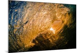 Spun Gold-Inside a tubing wave at sunset, shot from the water, Kirra, Queensland, Australia-Mark A Johnson-Mounted Photographic Print