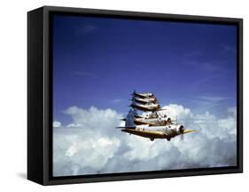 Squadron of Douglas Tbd Torpedo Bombers in Flight During the Us Navy's Pacific Fleet Maneuvers-Carl Mydans-Framed Stretched Canvas