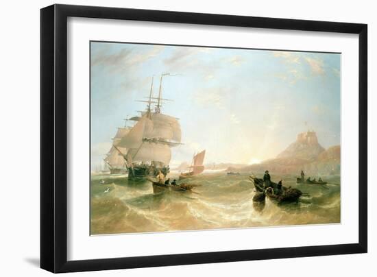 Squadron of Frigates and Fishing Vessels in a Choppy Sea Off Holy Island-John Wilson Carmichael-Framed Giclee Print