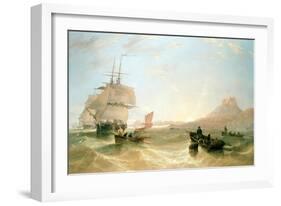 Squadron of Frigates and Fishing Vessels in a Choppy Sea Off Holy Island-John Wilson Carmichael-Framed Giclee Print