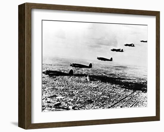 Squadron of German Heinkel He 111 Bombers Flying over Occupied Paris, July 1940-null-Framed Giclee Print