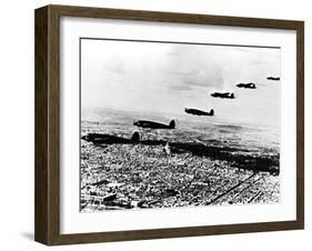 Squadron of German Heinkel He 111 Bombers Flying over Occupied Paris, July 1940-null-Framed Giclee Print