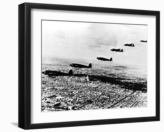 Squadron of German Heinkel He 111 Bombers Flying over Occupied Paris, July 1940-null-Framed Giclee Print