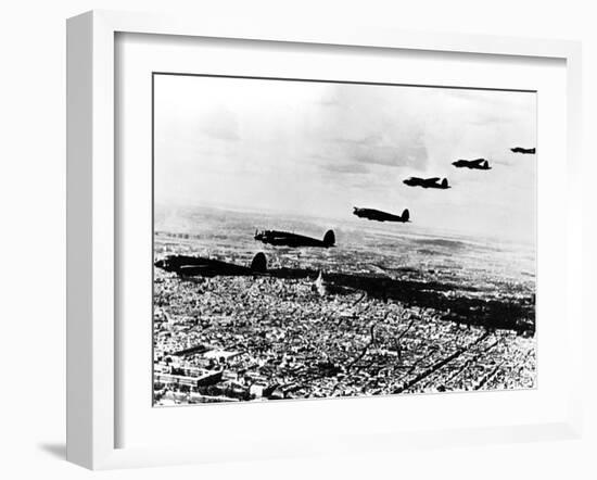 Squadron of German Heinkel He 111 Bombers Flying over Occupied Paris, July 1940-null-Framed Giclee Print