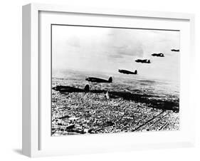 Squadron of German Heinkel He 111 Bombers Flying over Occupied Paris, July 1940-null-Framed Giclee Print