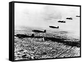 Squadron of German Heinkel He 111 Bombers Flying over Occupied Paris, July 1940-null-Framed Stretched Canvas