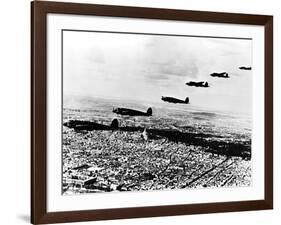 Squadron of German Heinkel He 111 Bombers Flying over Occupied Paris, July 1940-null-Framed Giclee Print