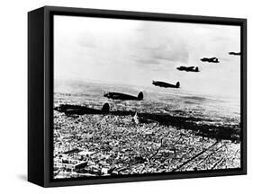 Squadron of German Heinkel He 111 Bombers Flying over Occupied Paris, July 1940-null-Framed Stretched Canvas