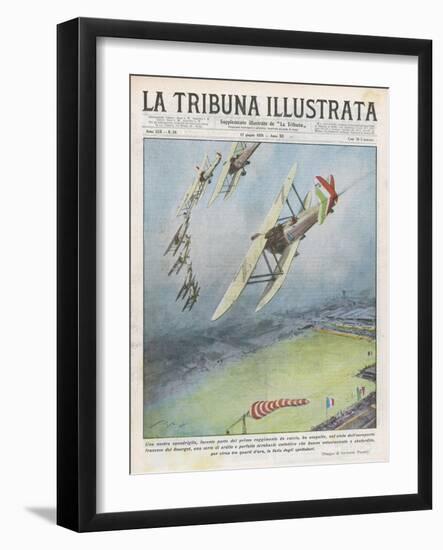 Squadron of Italian Fighters Perform Acrobatics Over le Bourget Airfield Near Paris-Vittorio Pisani-Framed Art Print