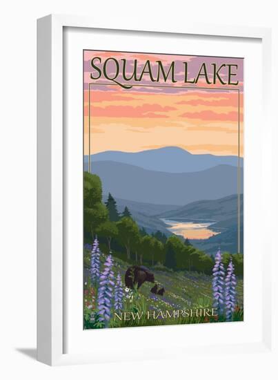 Squam Lake, New Hampshire - Bears and Spring Flowers-Lantern Press-Framed Art Print