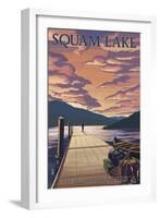 Squam Lake, New Hampshire - Dock and Sunset-Lantern Press-Framed Art Print