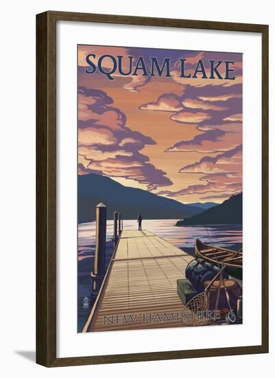 Squam Lake, New Hampshire - Dock and Sunset-Lantern Press-Framed Art Print