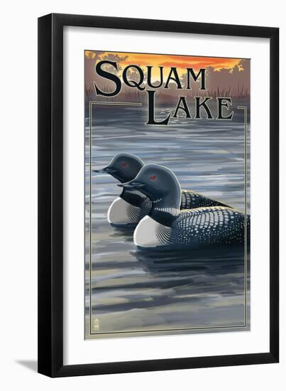 Squam Lake, New Hampshire - Loon Scene-Lantern Press-Framed Art Print