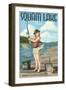Squam Lake, New Hampshire - Pinup Girl Fishing-Lantern Press-Framed Art Print