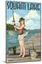 Squam Lake, New Hampshire - Pinup Girl Fishing-Lantern Press-Mounted Art Print