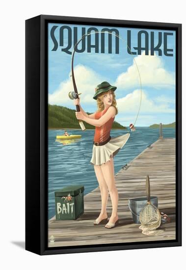 Squam Lake, New Hampshire - Pinup Girl Fishing-Lantern Press-Framed Stretched Canvas