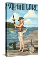 Squam Lake, New Hampshire - Pinup Girl Fishing-Lantern Press-Stretched Canvas