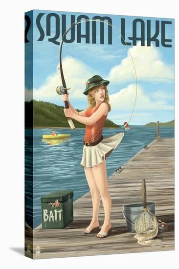 Squam Lake, New Hampshire - Pinup Girl Fishing-Lantern Press-Stretched Canvas
