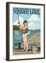 Squam Lake, New Hampshire - Pinup Girl Fishing-Lantern Press-Framed Art Print