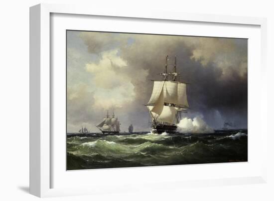 Square Riggers on the Open Sea-Wilhelm Melbye-Framed Giclee Print