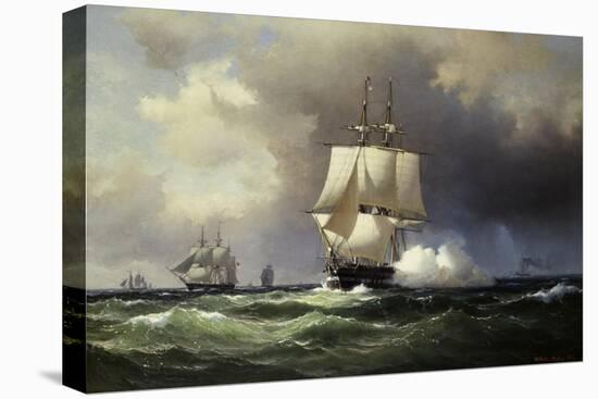 Square Riggers on the Open Sea-Wilhelm Melbye-Stretched Canvas