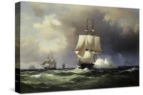 Square Riggers on the Open Sea-Wilhelm Melbye-Stretched Canvas