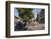 Square with cafe, horse and carriage, and spire of Church of Our Lady, Bruges, Belgium, Europe-James Emmerson-Framed Photographic Print