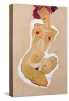 Squatting Female Nude-Egon Schiele-Stretched Canvas