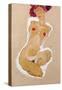Squatting Female Nude-Egon Schiele-Stretched Canvas