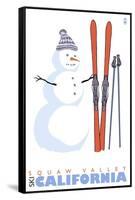 Squaw Valley, California, Snowman with Skis-Lantern Press-Framed Stretched Canvas