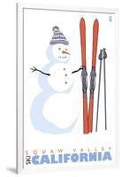 Squaw Valley, California, Snowman with Skis-Lantern Press-Framed Art Print