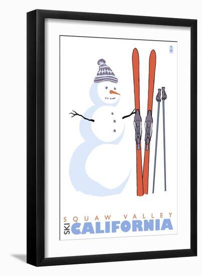 Squaw Valley, California, Snowman with Skis-Lantern Press-Framed Art Print