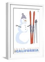 Squaw Valley, California, Snowman with Skis-Lantern Press-Framed Art Print