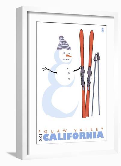 Squaw Valley, California, Snowman with Skis-Lantern Press-Framed Art Print