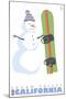 Squaw Valley, California, Snowman with Snowboard-Lantern Press-Mounted Art Print