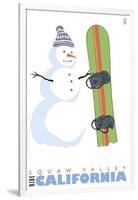 Squaw Valley, California, Snowman with Snowboard-Lantern Press-Framed Art Print