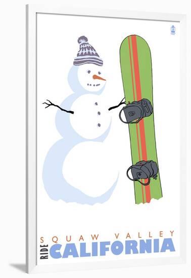 Squaw Valley, California, Snowman with Snowboard-Lantern Press-Framed Art Print