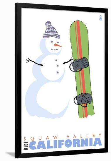 Squaw Valley, California, Snowman with Snowboard-Lantern Press-Framed Art Print