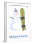 Squaw Valley, California, Snowman with Snowboard-Lantern Press-Framed Art Print