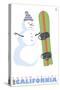 Squaw Valley, California, Snowman with Snowboard-Lantern Press-Stretched Canvas