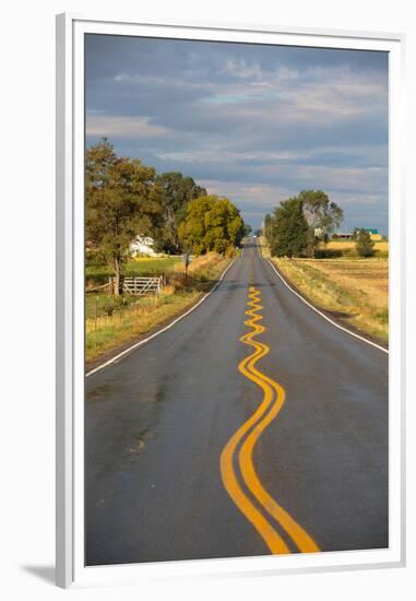 Squiggly Painted Lines On A Two Lane Highway-Ben Herndon-Framed Premium Photographic Print