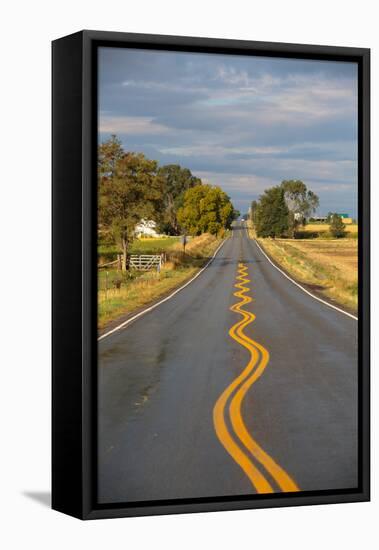 Squiggly Painted Lines On A Two Lane Highway-Ben Herndon-Framed Stretched Canvas