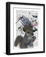 Squirrel Birdkeeper and Blue Acorns-null-Framed Art Print