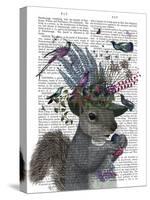 Squirrel Birdkeeper and Blue Acorns-null-Stretched Canvas