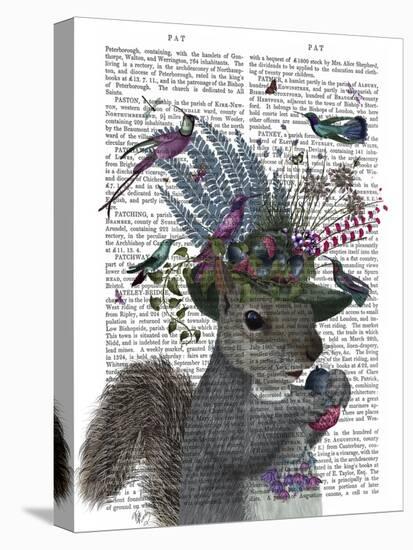 Squirrel Birdkeeper and Blue Acorns-null-Stretched Canvas