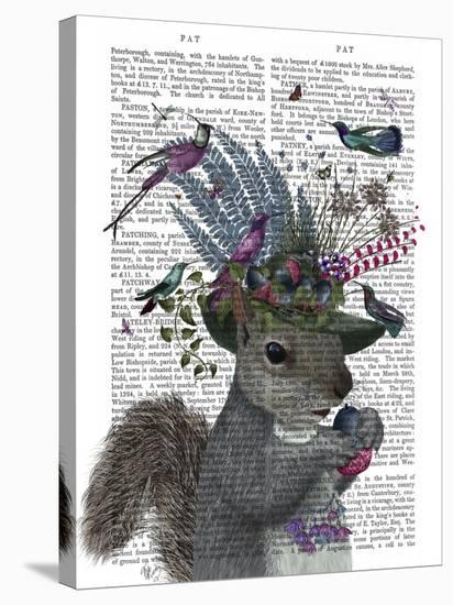 Squirrel Birdkeeper and Blue Acorns-null-Stretched Canvas