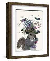 Squirrel Birdkeeper and Blue Acorns-null-Framed Art Print