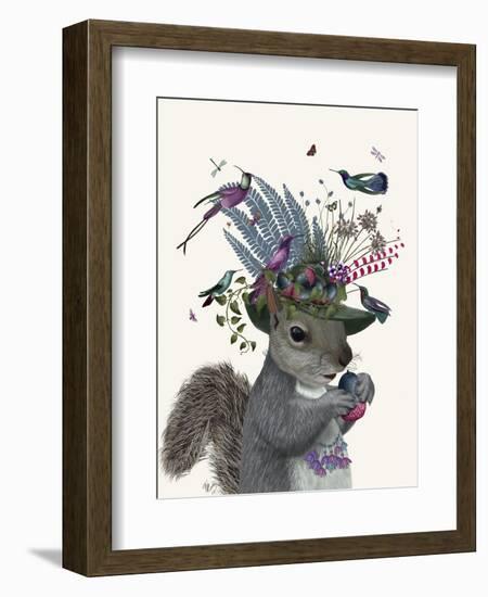 Squirrel Birdkeeper and Blue Acorns-null-Framed Art Print