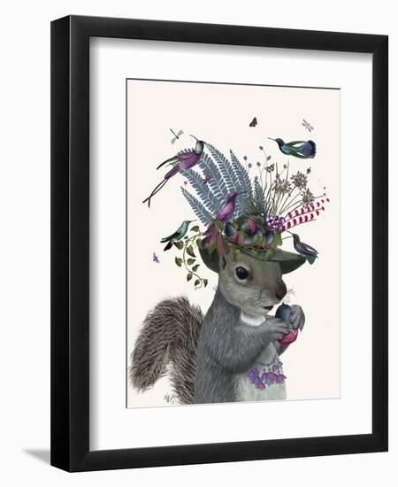 Squirrel Birdkeeper and Blue Acorns-null-Framed Art Print