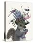 Squirrel Birdkeeper and Blue Acorns-null-Stretched Canvas